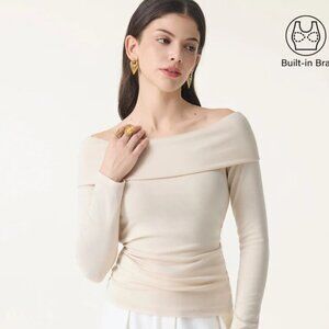 OGL Off-Shoulder Long Sleeve Side Ruched Brami Top